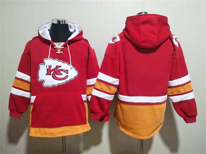 Kansas City Chiefs Blank Hoodies Red Lace-Up Pullover Hoodie->->